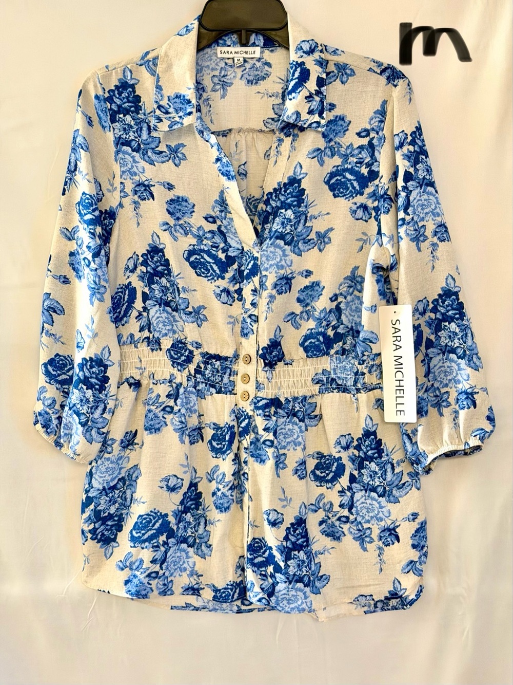 Sara Michelle Blue Floral Button-Front Tunic
